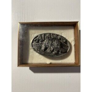 1988 ACE Alaska Brown Bear Salmon Pewter Belt Buckle Vintage USA Made